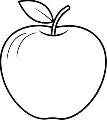 Simple Apple Line Art Vector – Minimal Fruit Outline with Leaf for Coloring and Design