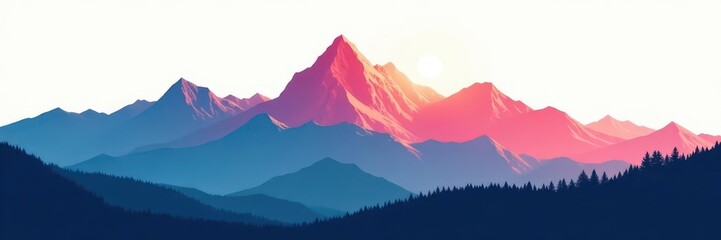 Simplified mountain silhouette, easy coloring shapes, basic, drawing