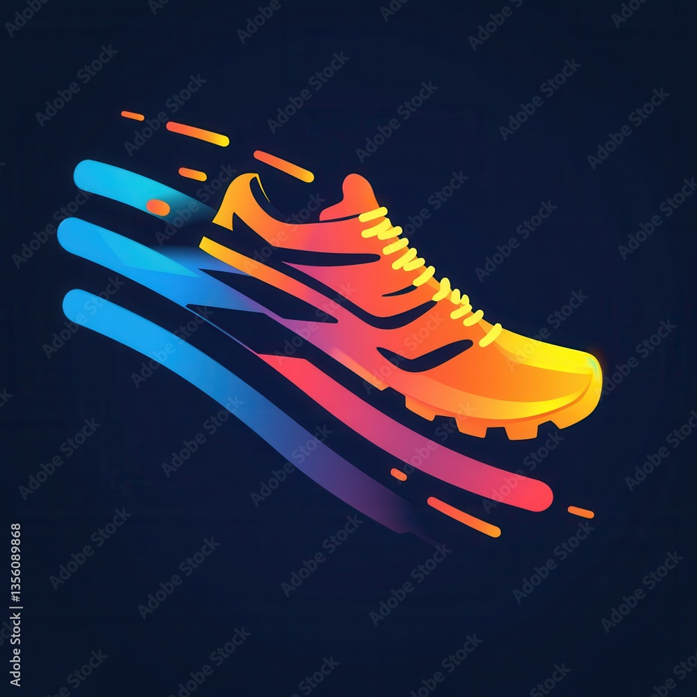 Poster dynamic running shoe illustration representing speed and energy with vibrant colors in a modern styl