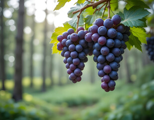 Fototapeta premium shot of bunches of wild grapes hanging from a vine
