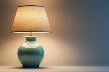 Teal lamp illuminated in a modern setting, for interior design