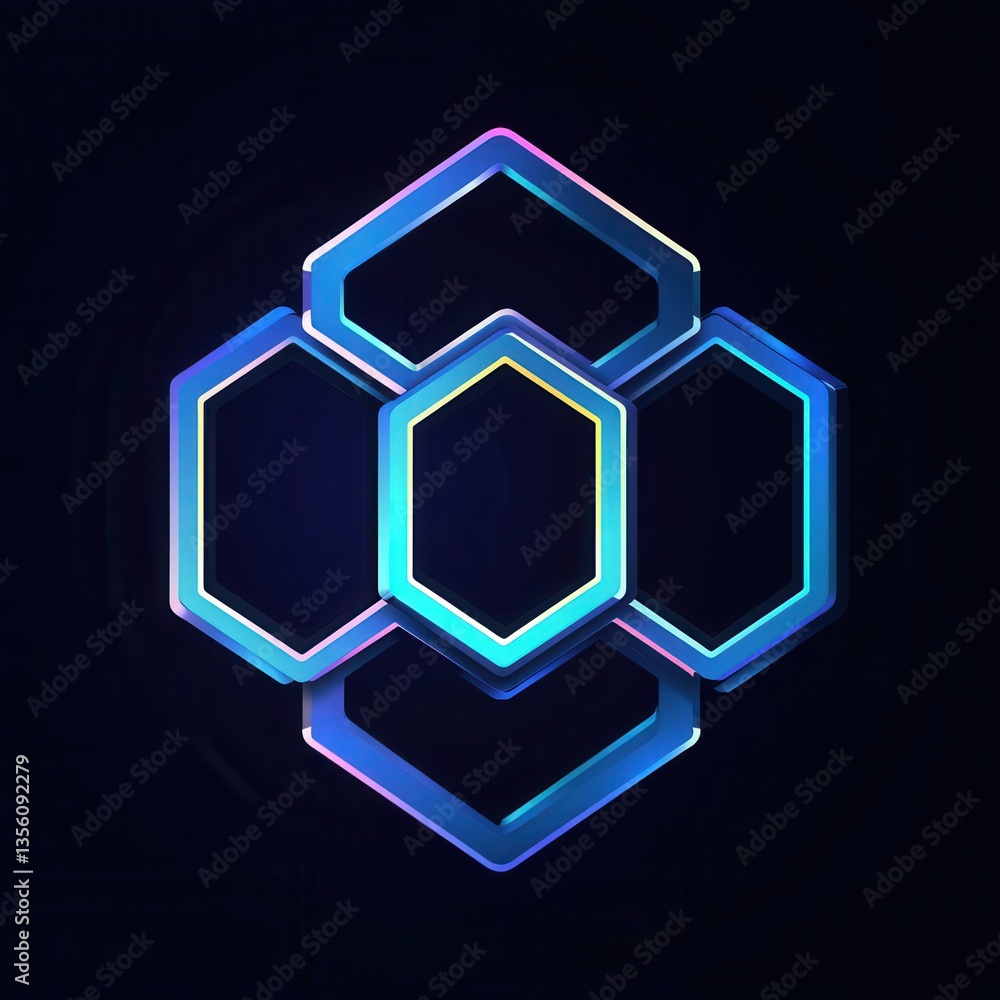 Poster vibrant geometric shapes in neon colors against a dark background for modern design projects and dig