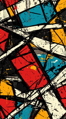 Fototapeta premium A colorful abstract painting with splatters of paint. The painting is made up of various shapes and colors, creating a sense of chaos and energy. The brushstrokes are bold and expressive