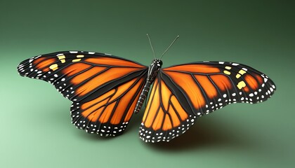 Fototapeta premium Monarch Butterfly in Flight for Green Background.