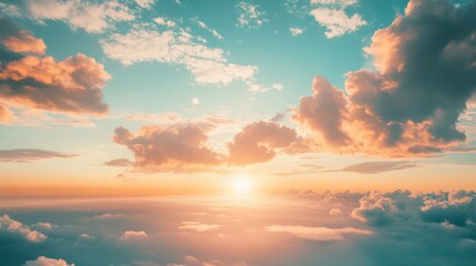 Obraz premium Beautiful sunset with golden clouds and blue sky. Nature photography, background for design or wallpaper.