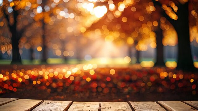Golden autumn sunlight filters through colorful trees during a peaceful afternoon in the park