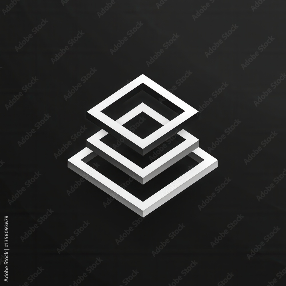 Poster abstract geometric shapes layered in a modern minimalist design on a dark background representing de