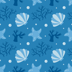 Oceans Seamless Pattern Design Featuring Ocean Decorative Elements in a Cartoon Flat Style Template Illustration
