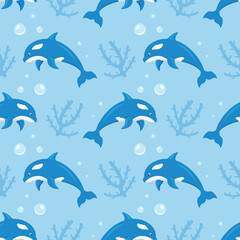 Oceans Seamless Pattern Design Featuring Ocean Decorative Elements in a Cartoon Flat Style Template Illustration