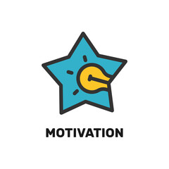 business employee motivation icon, blue star and yellow light bulb with grey outline.