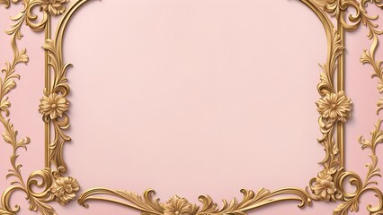 Ornate gold rococo frame floral details against a soft pink backdrop, perfect elegant designs.