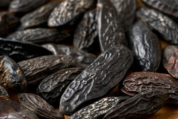 closeup pile of tonka bean background texture