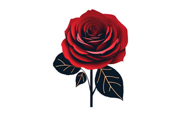 dark red rose, single stem, dark background, white background, isolated, no background