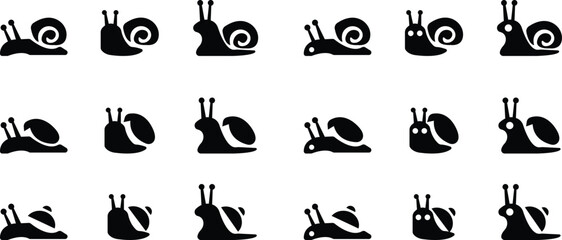 Simple snail with a spiral shell icon set, slow pace Sea snail silhouette black nature vector template designs elements isolated on transparent background, used for mobile apps, website or icons or ui © Rabia