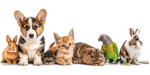 Pictures suitable for pet stores to create advertising columns, including cats, dogs, parrots, hamsters, rabbits etc. 
