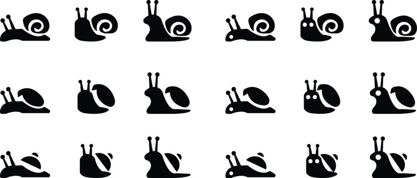 Simple snail with a spiral shell icon set, slow pace Sea snail silhouette black nature vector template designs elements isolated on transparent background, used for mobile apps, website or icons or ui
