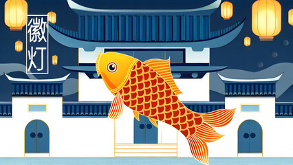 Chinese Huizhou Fish Lantern, Fish Vector, Fish Drawing
