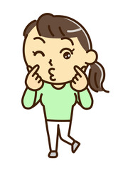 指でハートをする女性