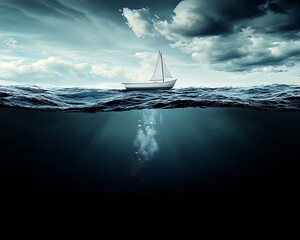 Stormy Sea: Sailboat Above for Hidden Danger Below.