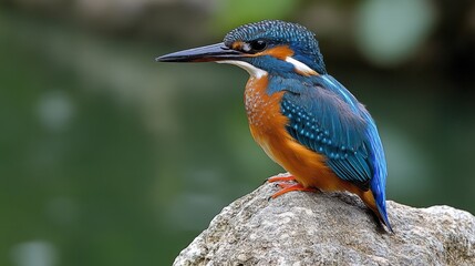 Fototapeta premium Colorful Bird Relaxing on Rock Basking Under the Warm Sun