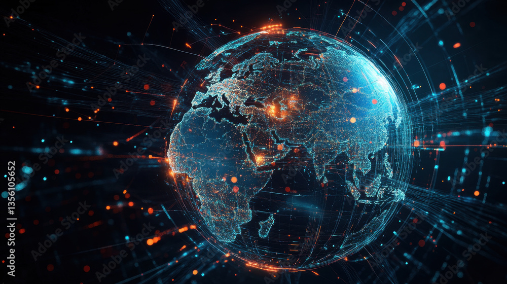 Aufkleber digital representation of earth with glowing data points and lines illustrates global connectivity a