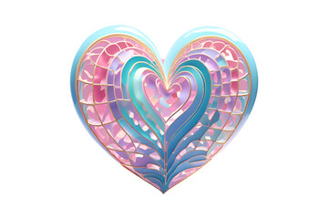 teal and pink heart, ornate pattern, white background, isolated, no background