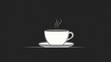Simple and Elegant Outline of a Coffee Cup with Saucer on a Dark Background, Capturing the Essence of Warmth and Comfort in Every Sip