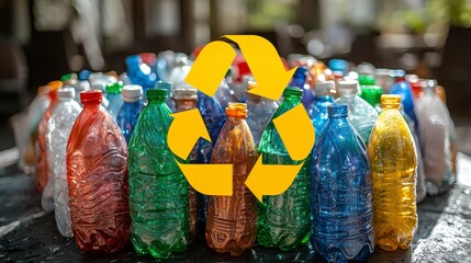 Eye-Catching Display of Recycled Bottles Promoting Eco-Friendly Lifestyle