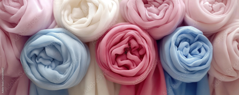 Poster a row of colorful scarves are displayed in a store window. the scarves are of different colors and s