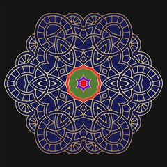 Stained glass mandala pattern for coloring, isolated. Ethnic tribal original flower element. Template is suitable for laser cutting metal, wood carving, stencil for carving, paper decoration.