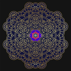 Stained glass mandala pattern for coloring, isolated. Ethnic tribal exotic flower element. Template is suitable for laser cutting metal, wood carving, stencil for carving, paper decoration.