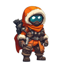 Obraz premium Illustration of a cartoon character wearing an orange hooded winter outfit suit