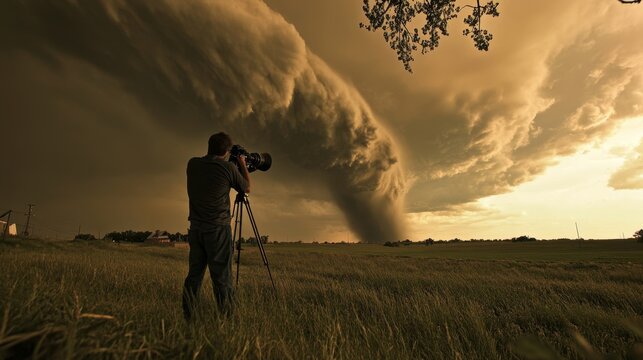 Dedicated Storm Chaser Capturing Powerful Cloud Formation Footage