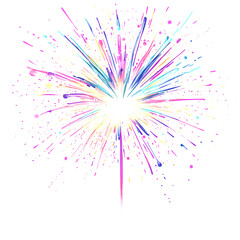 Vibrant Multicolored Fireworks Burst Illustration on white and transparent background. PNG