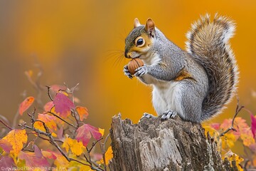 Obraz premium Grey Squirrel Nesting for Autumnal Feast.