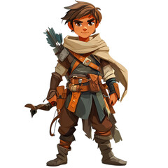Obraz premium A young adventurer with a bow and arrow stands ready for the journey ahead