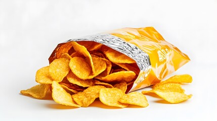 Crinkled foil chips bag mockup studio setting food photography realistic display