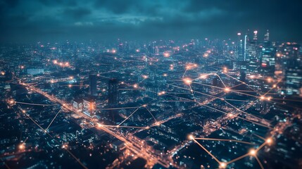 Futuristic smart cities network across europe urban landscape digital connectivity night view