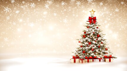 Obraz premium Snowy Christmas tree with presents.