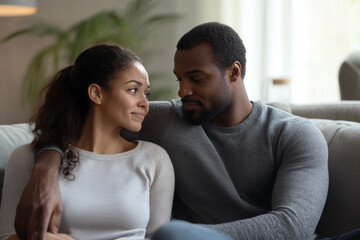 Obraz premium Warm Connection Between African American Couple Relaxing in Cozy Living Room Setting