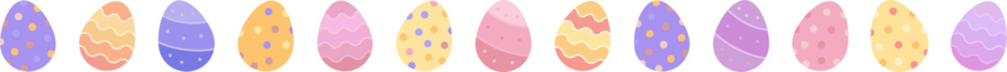 Colorful Decorative Easter Egg Pattern in Row Horizontal Border Frame Illustration