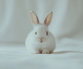 Obraz premium A cute, fluffy white bunny on a white background, perfect for Easter