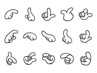Set of hands in various poses, pointing and clicking with hand-drawn vector illustrations. Doodle line art style, isolated and easy to use for creative projects and designs.