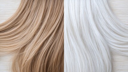 Fototapeta premium A stunning display of two contrasting hair colors showcasing texture and style, perfect for beauty and fashion themes.