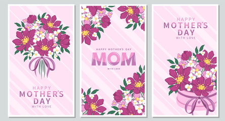 Mother's Day cards set. Spring summer floral design. Vector illustration for banner, poster, label, template, sale.