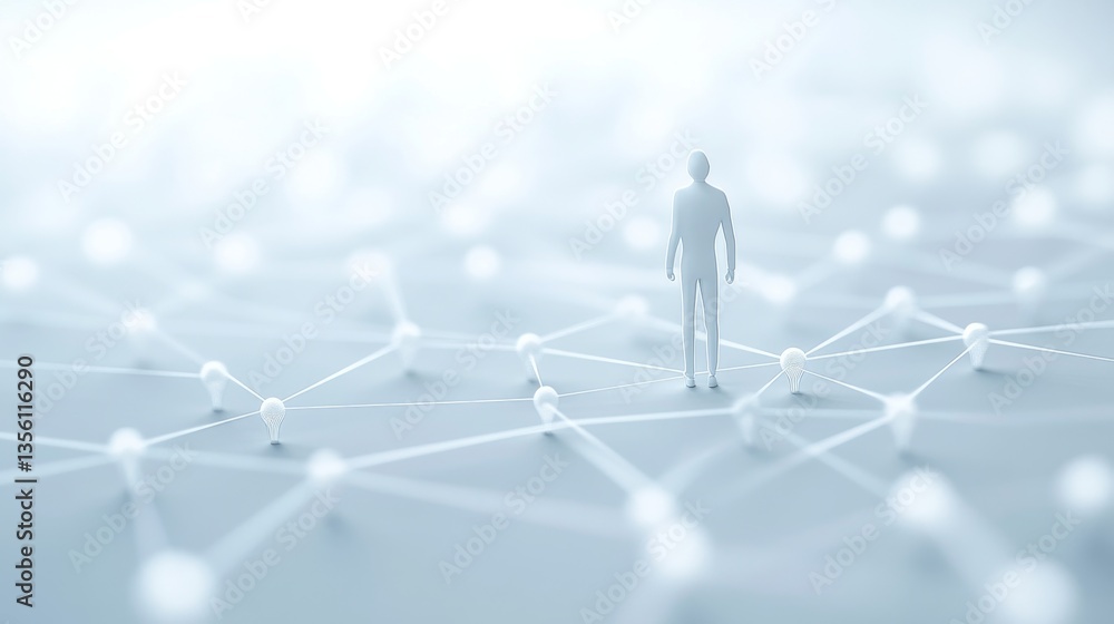 Poster abstract representation of connection and network with silhouette figure