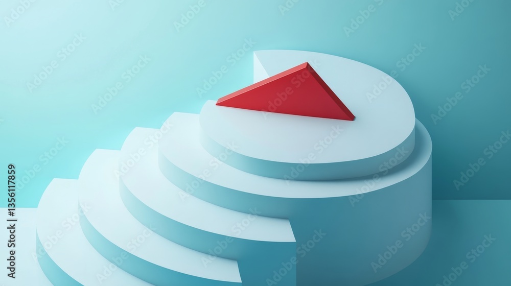 Poster abstract geometric shapes with red triangle on circular steps
