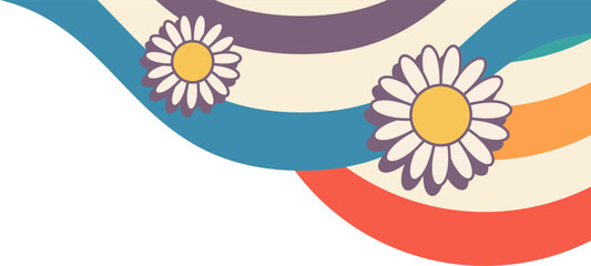 Retro Groovy Rainbow With Flower Corner