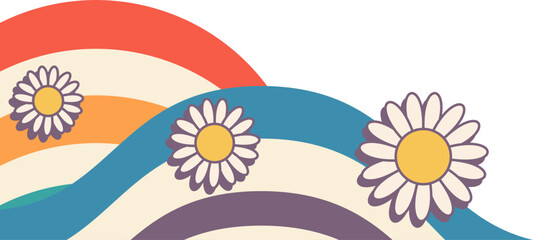 Retro Groovy Rainbow With Flower Corner