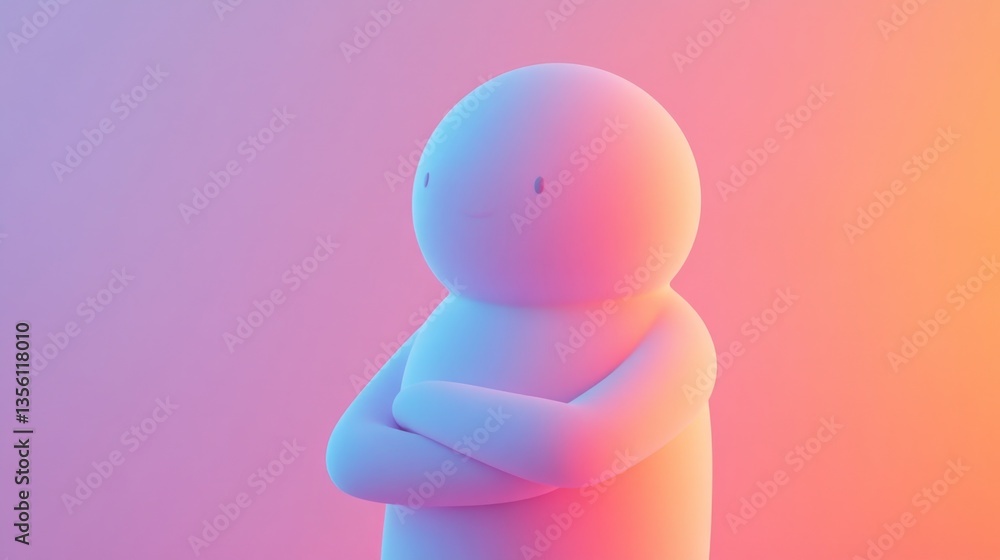 Poster Abstract Character with Arms Crossed in Gradient Background